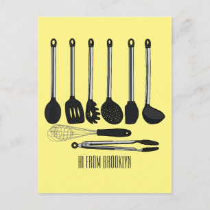 Kitchen utensil cartoon illustration  postcard