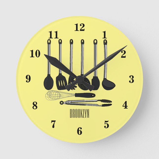 Kitchen utensil cartoon illustration round clock (Front)