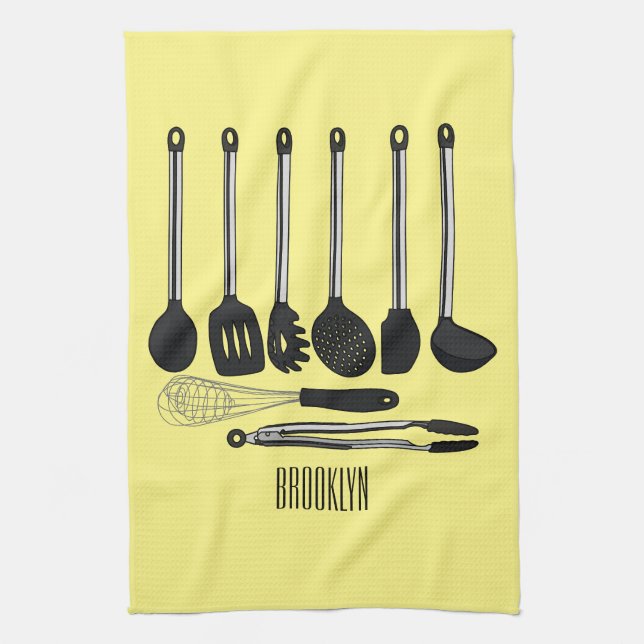 Kitchen utensil cartoon illustration  tea towel (Vertical)