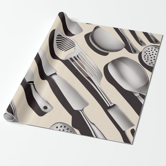 Kitchen Utensil Theme Wrapping Paper (Unrolled)