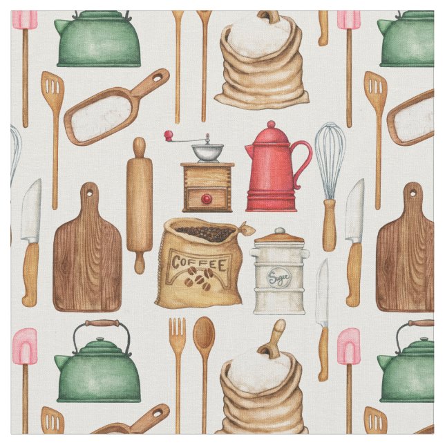 Kitchen Utensils And Essentials Fabric (Close Up)
