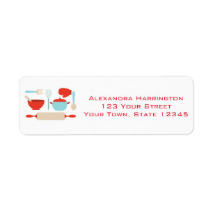 Kitchen Utensils, Blue, Red Return Address Label