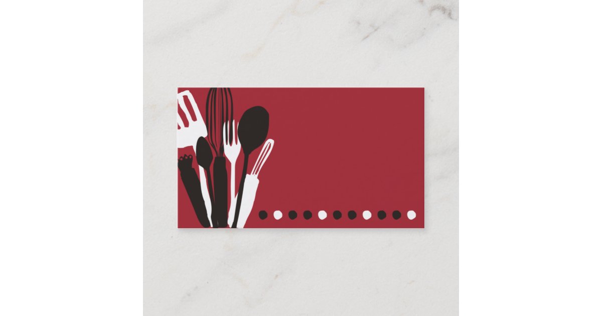 kitchen utensils chef catering business card red Zazzle