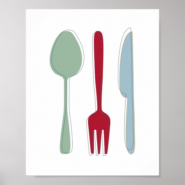 Kitchen Utensils Colourful Silhouettes Mid-century Poster (Front)