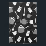 Kitchen Utensils & Cookware | Black White & Grey Tea Towel<br><div class="desc">Modern kitchen town features a fun and whimsical kitchen utensil pattern in a modern black and white colour palette with grey accents. A stylishly fun and whimsical addition to your kitchen towel collection, thoughtful modern home gift for the cook in your life, or stylish kitchen gift for any occasion. Designed...</div>