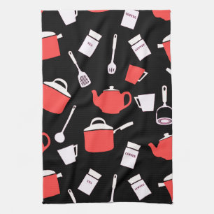 Kitchen Utensils & Cookware Black White & Red Tea Towel