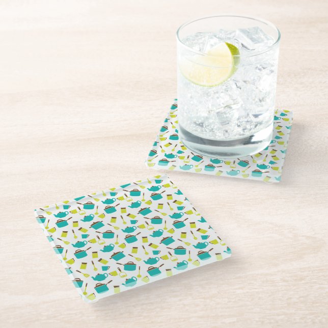 Kitchen Utensils, Cookware, Cutlery, Kitchenware Glass Coaster (Angled)