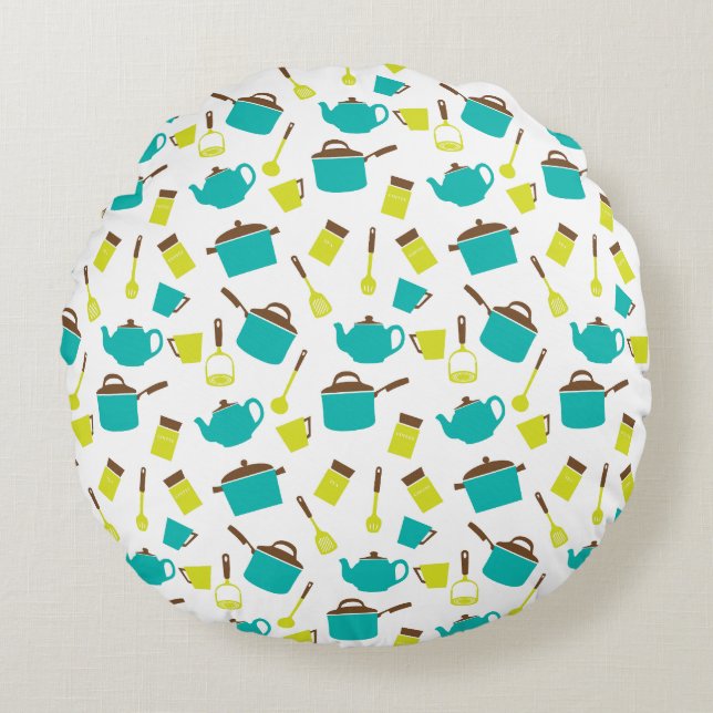 Kitchen Utensils, Cookware, Cutlery, Kitchenware Round Cushion (Front)