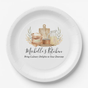Kitchen Utensils Food Watercolor Home Catering Paper Plate