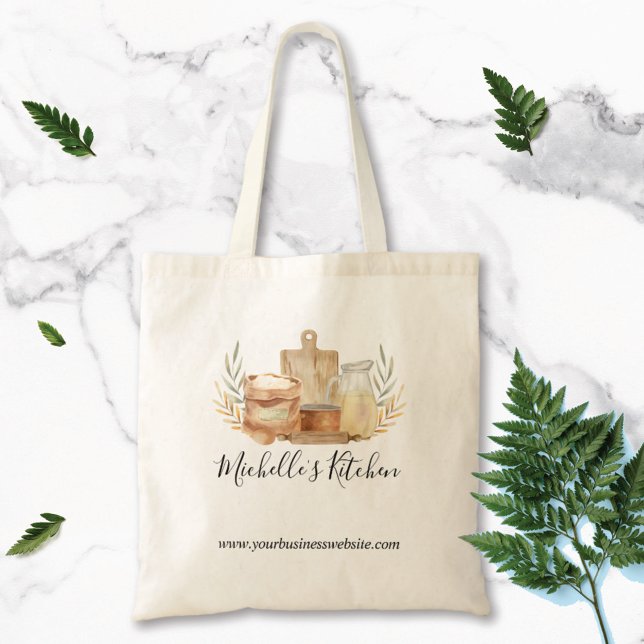 Kitchen Utensils Food Watercolor Home Catering Tote Bag (Close up)