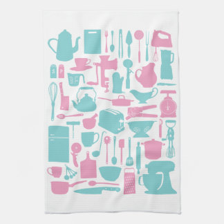 Kitchen Utensils Modern Towel | {Aqua & Pink}