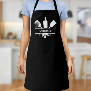 Kitchen Utensils Monogram Black Apron