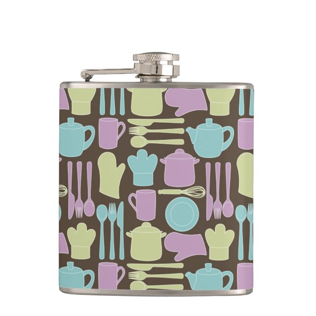 Kitchen Utensils Pattern 2 Hip Flask (Front)