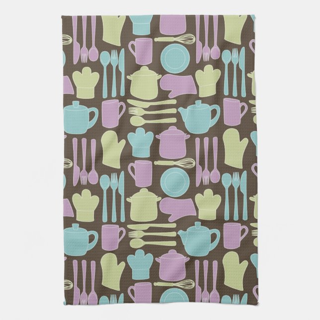 Kitchen Utensils Pattern 2 Tea Towel (Vertical)