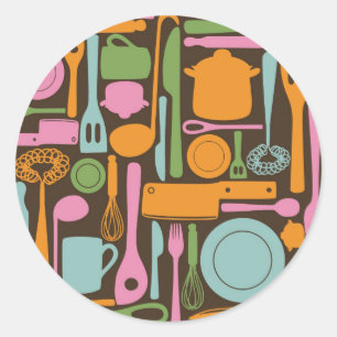 Kitchen Utensils Pattern 3 Classic Round Sticker
