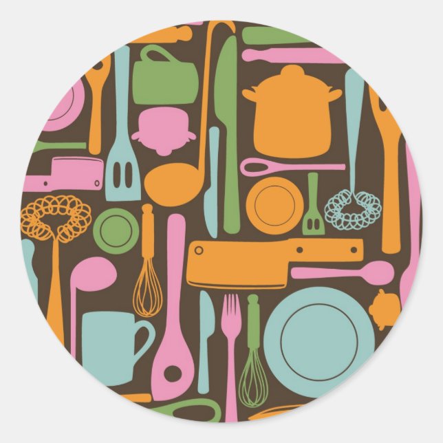 Kitchen Utensils Pattern 3 Classic Round Sticker (Front)