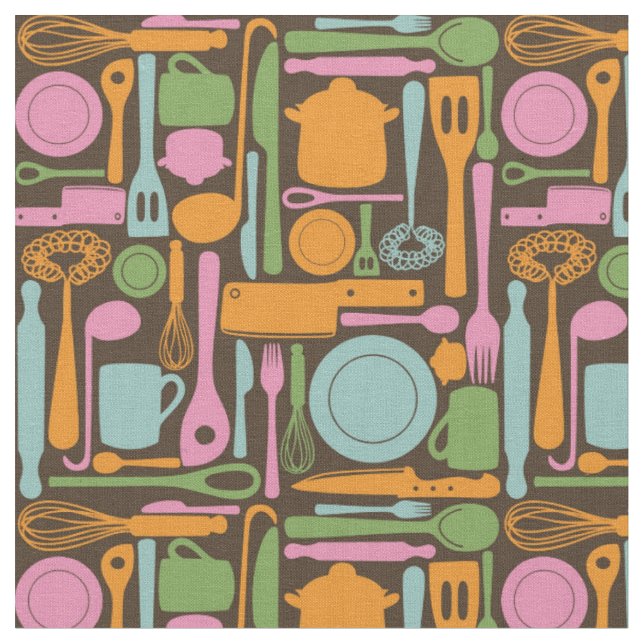 Kitchen Utensils Pattern 3 Fabric (Close Up)