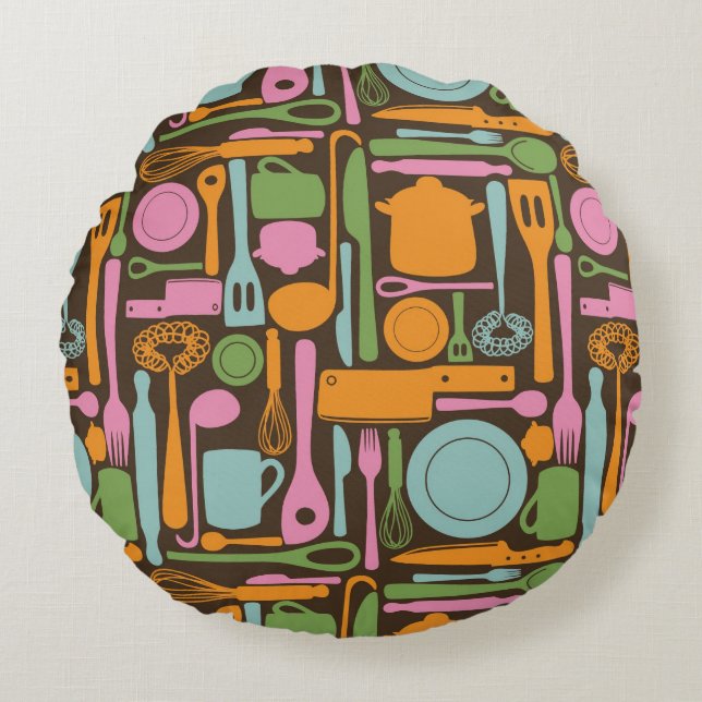Kitchen Utensils Pattern 3 Round Cushion (Front)