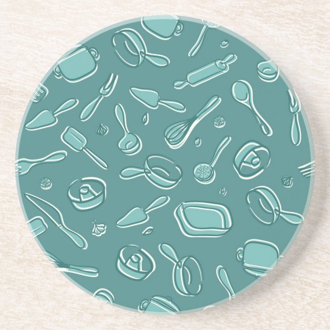 Kitchen Utensils Pattern Coaster (Front)