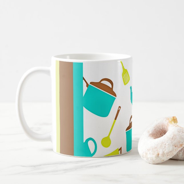 Kitchen Utensils pattern Coffee Mug (With Donut)