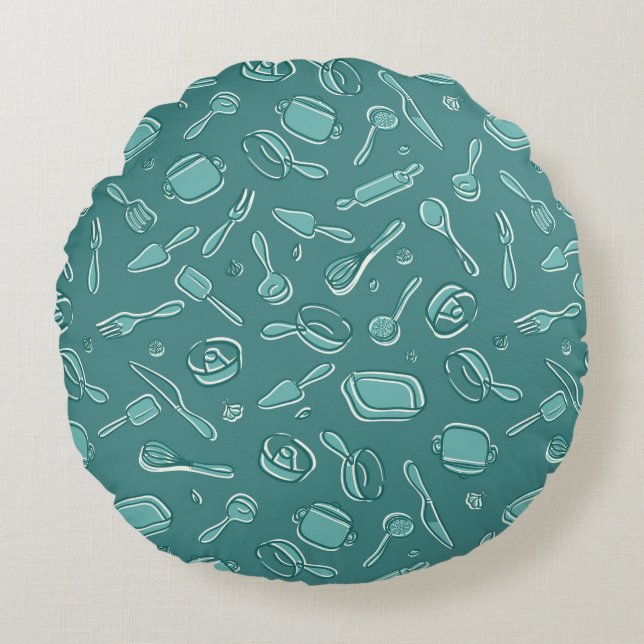 Kitchen Utensils Pattern Round Cushion (Front)