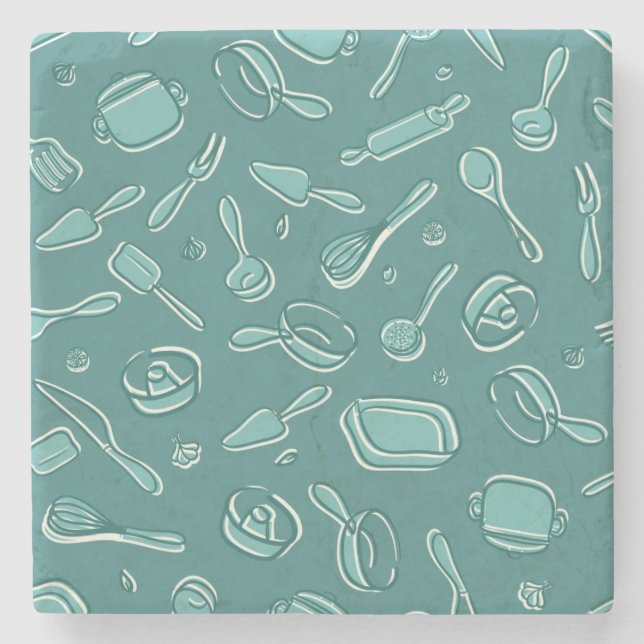 Kitchen Utensils Pattern Stone Coaster (Front)