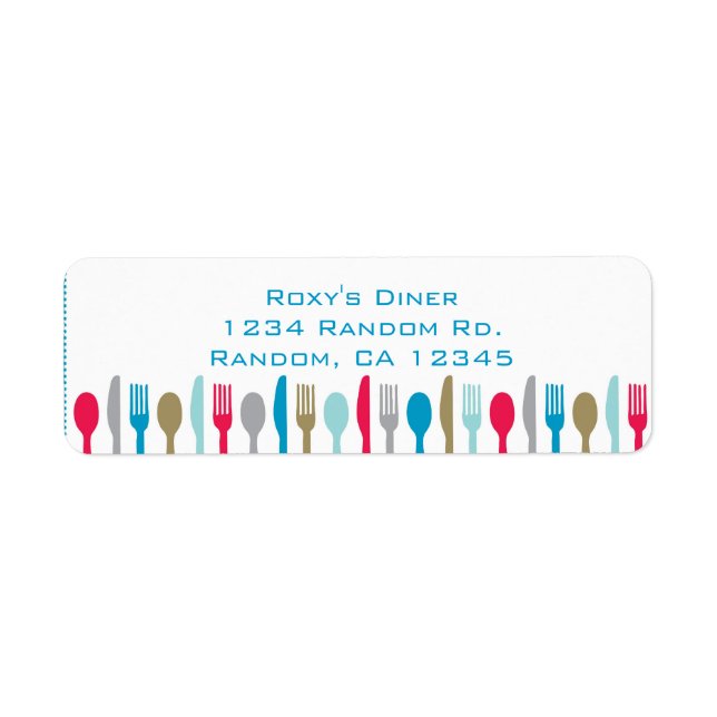 Kitchen utensils spoon fork knives address labels (Front)