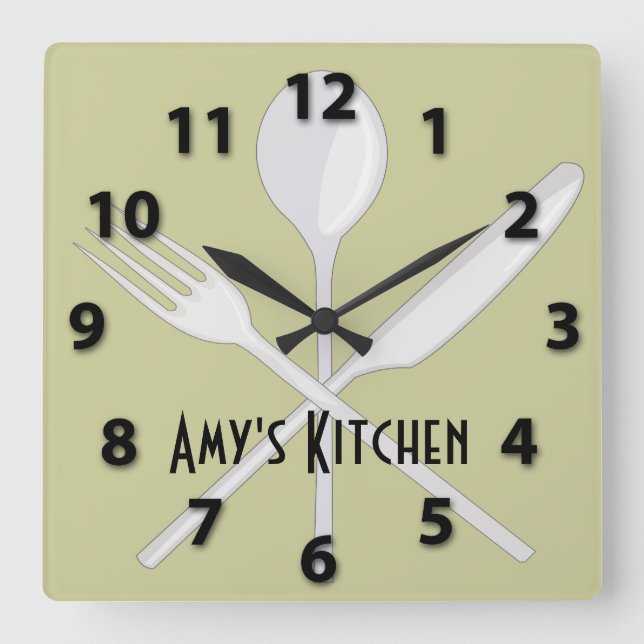 Kitchen Utensils Square Wall Clock (Front)