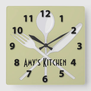 Kitchen Utensils Square Wall Clock