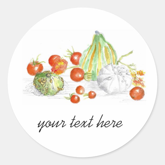 Kitchen Vegetables Tomatoes Squash Custom Name Classic Round Sticker (Front)