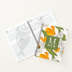 Kitchen Vintage Floral Monogram Family Recipe Notebook