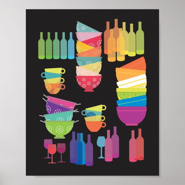 Kitchen Wall Art 'Glowing Dishes' Print (Front)