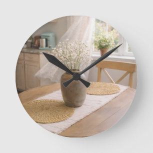 Kitchen Wall Clock Neutral Farmhouse Baby's Breath