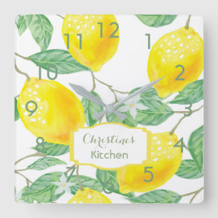 Kitchen wall clock with lemons and name