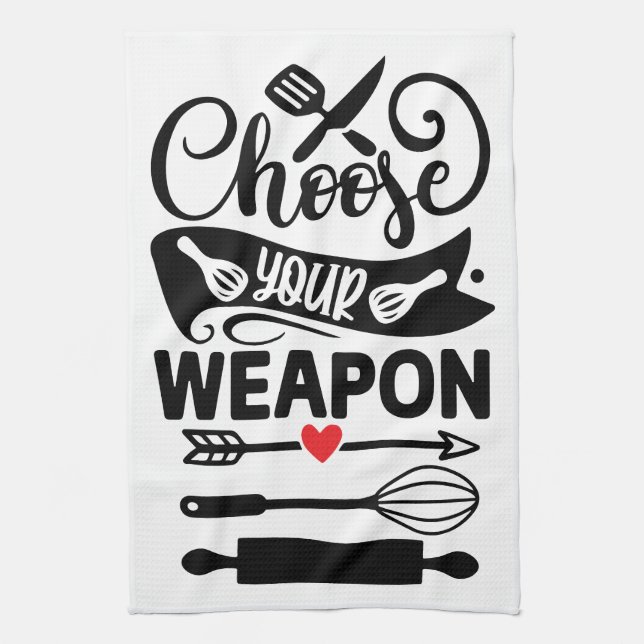 Kitchen Warrior: Choose Your Culinary Weapon Tea Towel (Vertical)