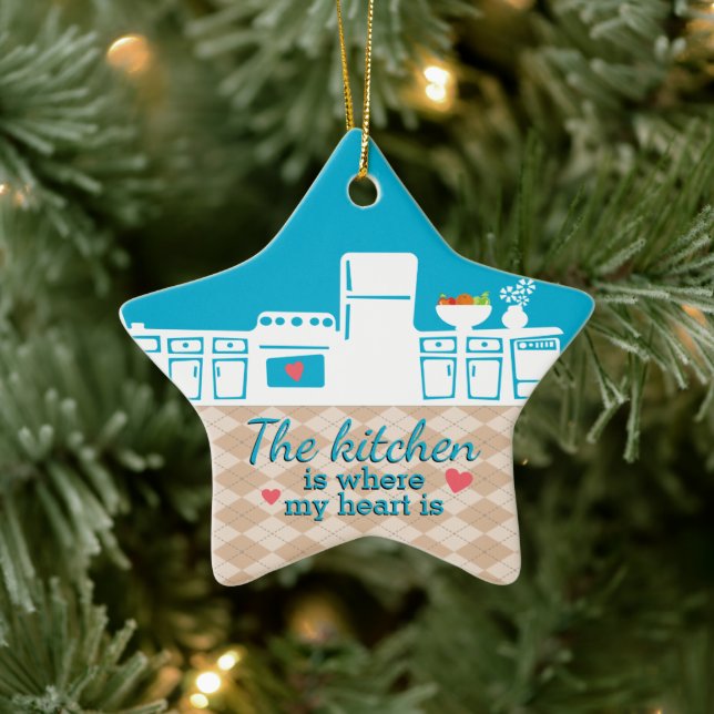 Kitchen where my heart is baker cooking Christmas Ceramic Ornament (Tree)