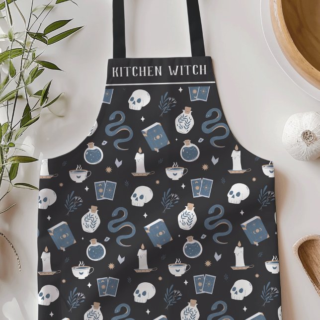 Kitchen Witch Mystic Boho Crystal Skull Halloween Apron (Creator Uploaded)