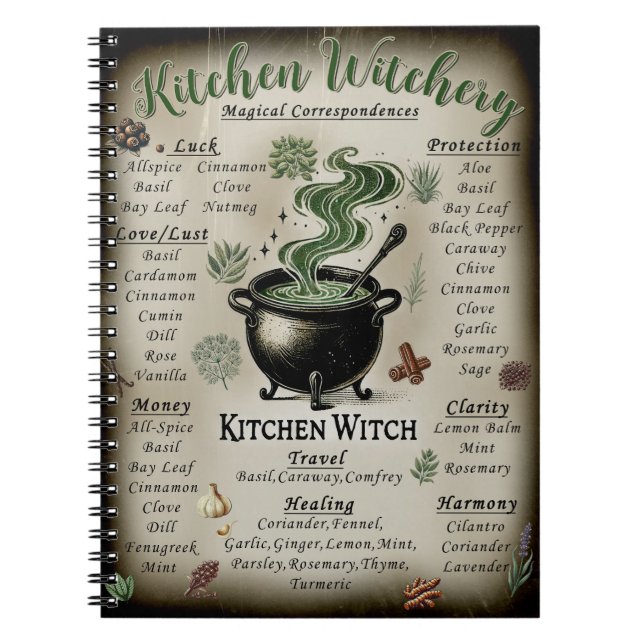 Kitchen Witchery Magical Herbs Correspondences  Notebook (Front)