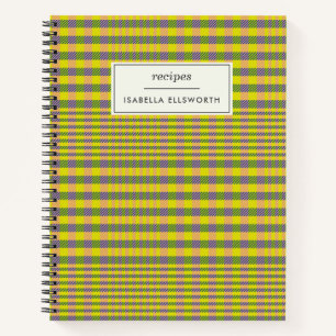 Kitchen Yellow Plaid Retro Fun Personalised Recipe Notebook