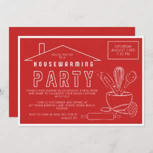 Kitchenware Bold Red Housewarming Invitation
