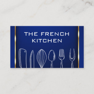 Kitchenware   Gold Blue Background Business Card
