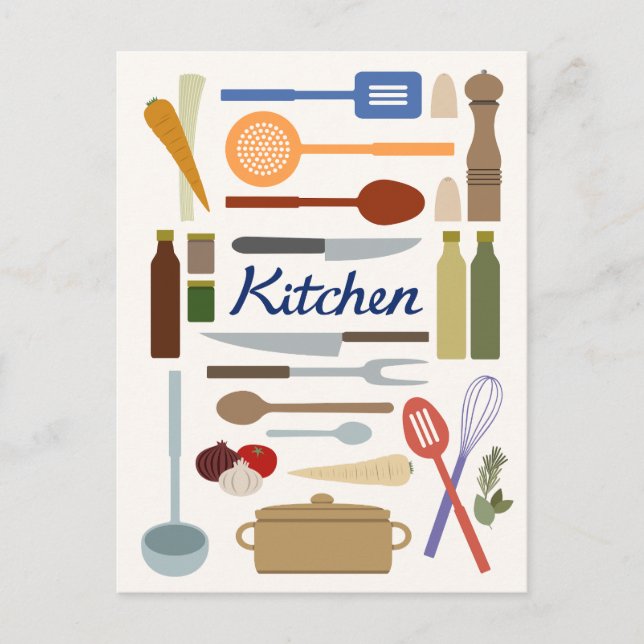 Kitchenware Illustration+Type Design Colour Postcard (Front)