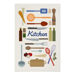 Kitchenware Illustration+Type Design Colour Poster