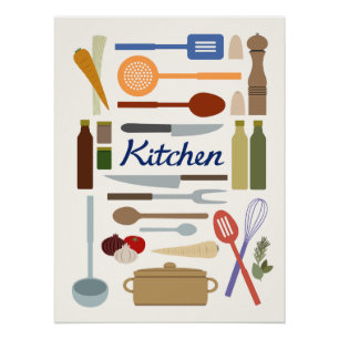 Kitchenware Illustration+Type Design Colour Poster