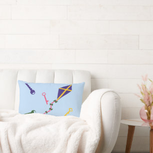 Kite and Keys Whimsical Cartoon Art Lumbar Cushion