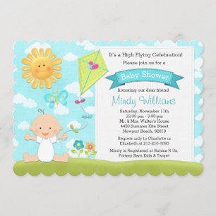 Kite Baby Shower Invitation Blue Boy