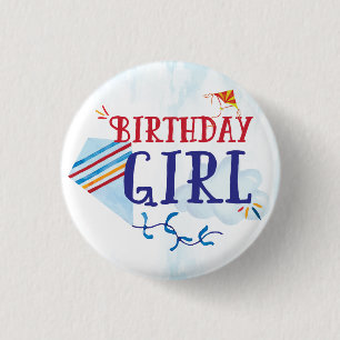 Kite Birthday Girl Button
