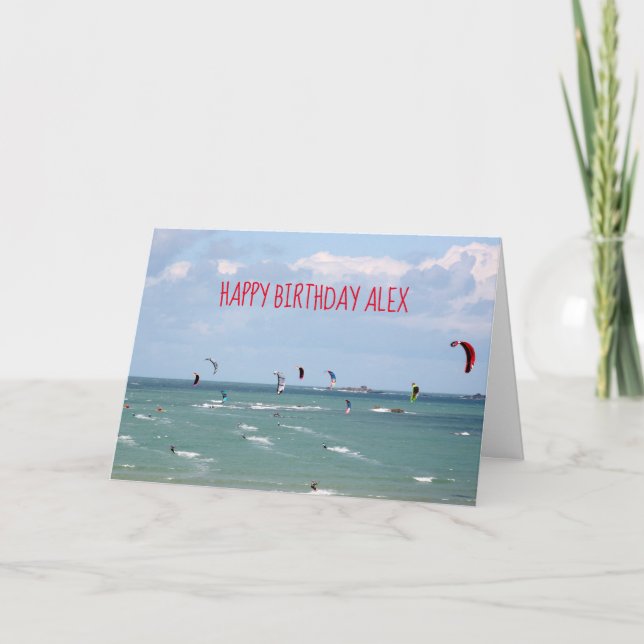 Kite Boarding Race Happy Birthday personalised Card (Front)