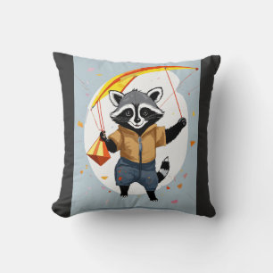 Kite Day: Little Raccoon in the Sky Cushion