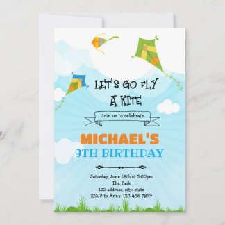 Kite field day birthday party invitation